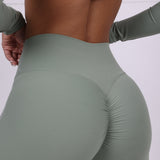 HIGH WAISTED SCRUNCH YOGA PANTS bodywerkz S SAGE GREEN 