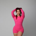 LONG SLEEVE VBACK ROMPER bodywerkz S Hot pink 