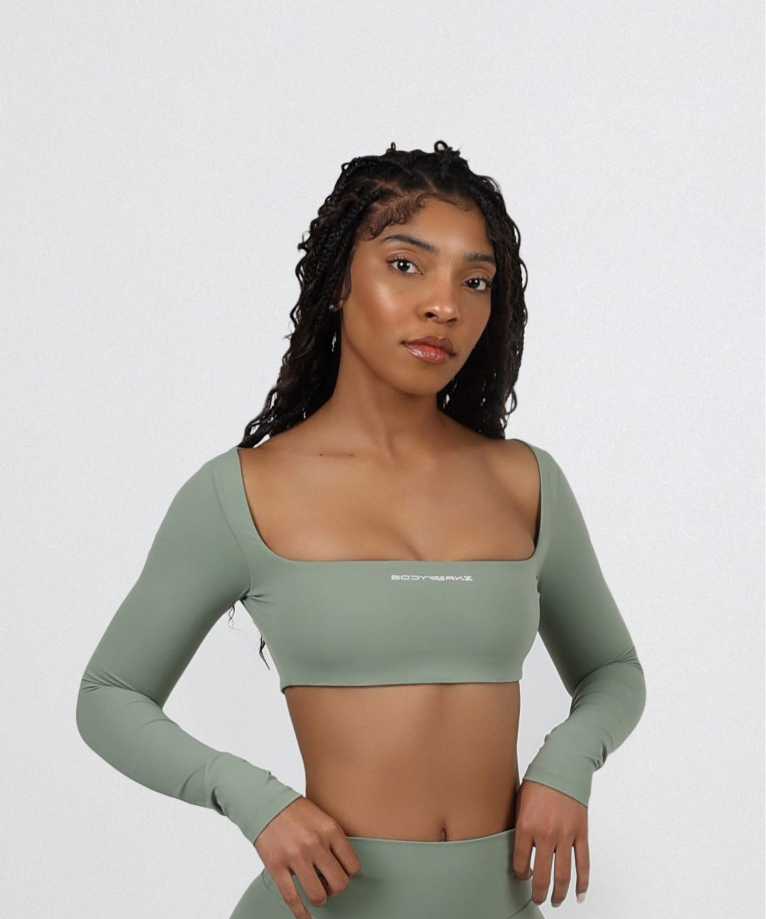 SQUARE NECK CROP TOP bodywerkz S SAGE GREEN 